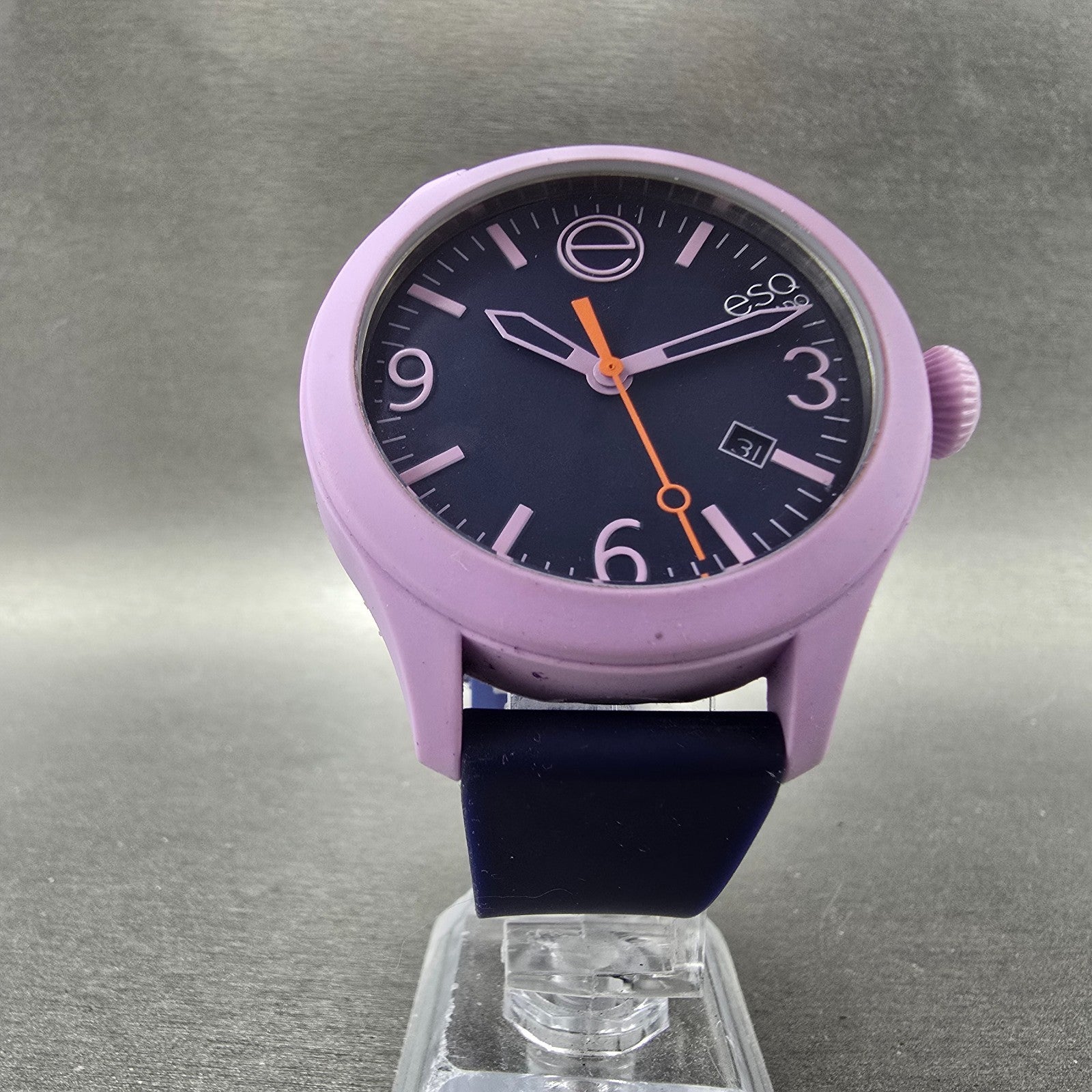 ESQ Movado One Watch Women 42mm Purple Dial Pink Date Round 07301433 New Battery5