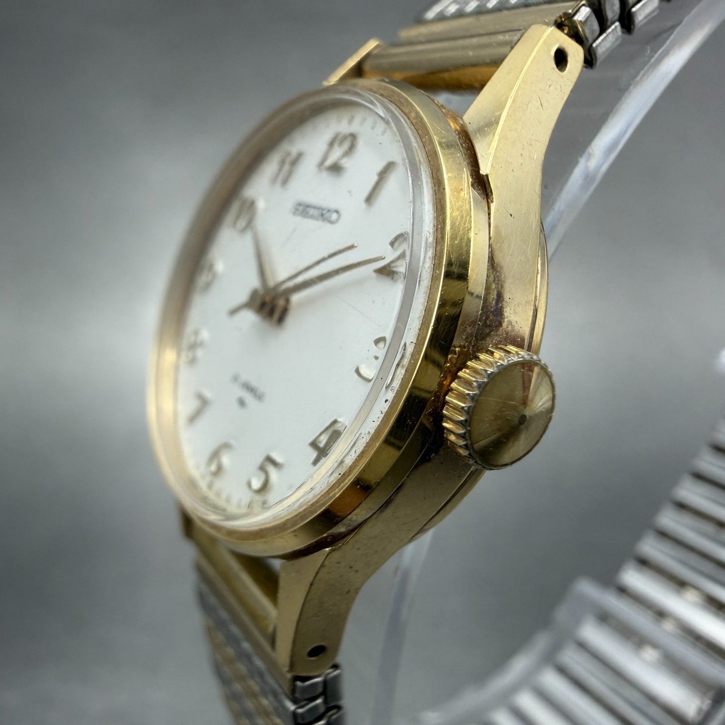 Seiko Watch Women 23mm White Dial Gold Plated Manual Wind 1104-0031 Runs GV62