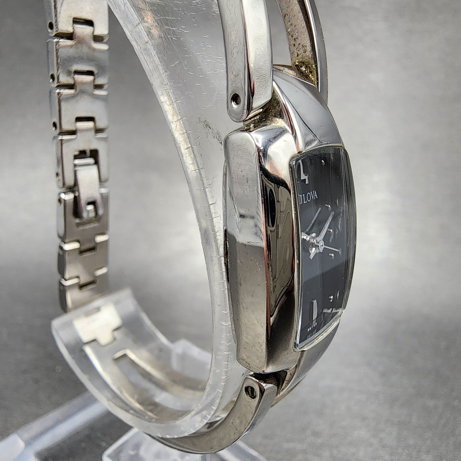 Bulova Tank Watch Women 17mm Black Dial Steel Rectangle 96T03 New Battery9