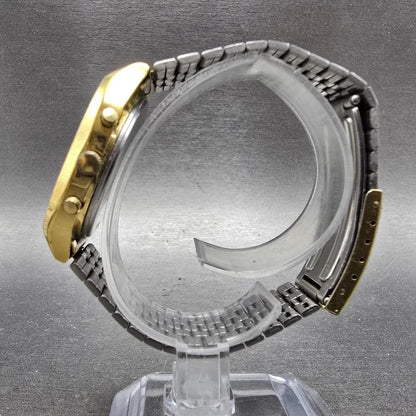 Seiko Pulsar Watch Men 33mm Champagne Dial Gold Tone Analog Digital New Battery6