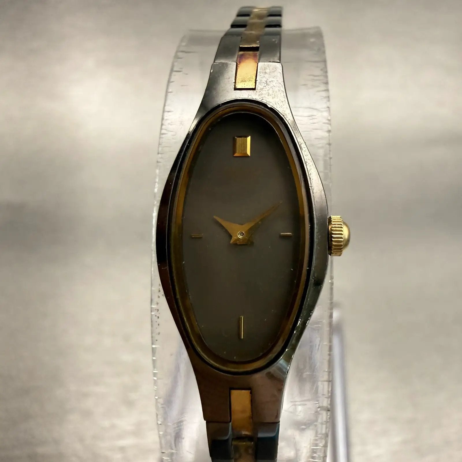 Seiko Watch Women 12mm Gray Dial Two Tone Oval 1E20-5719 Vintage New Battery0