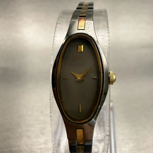 Seiko Watch Women 12mm Gray Dial Two Tone Oval 1E20-5719 Vintage New Battery0