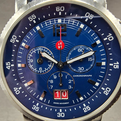 Michele Sport Sail Chronograph Watch Men 42mm Blue Dial Steel Date New Battery1