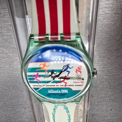 Swatch ATLANTA LAURELS Watch Men 34mm Green Dial Green Case GZ145 New Battery5