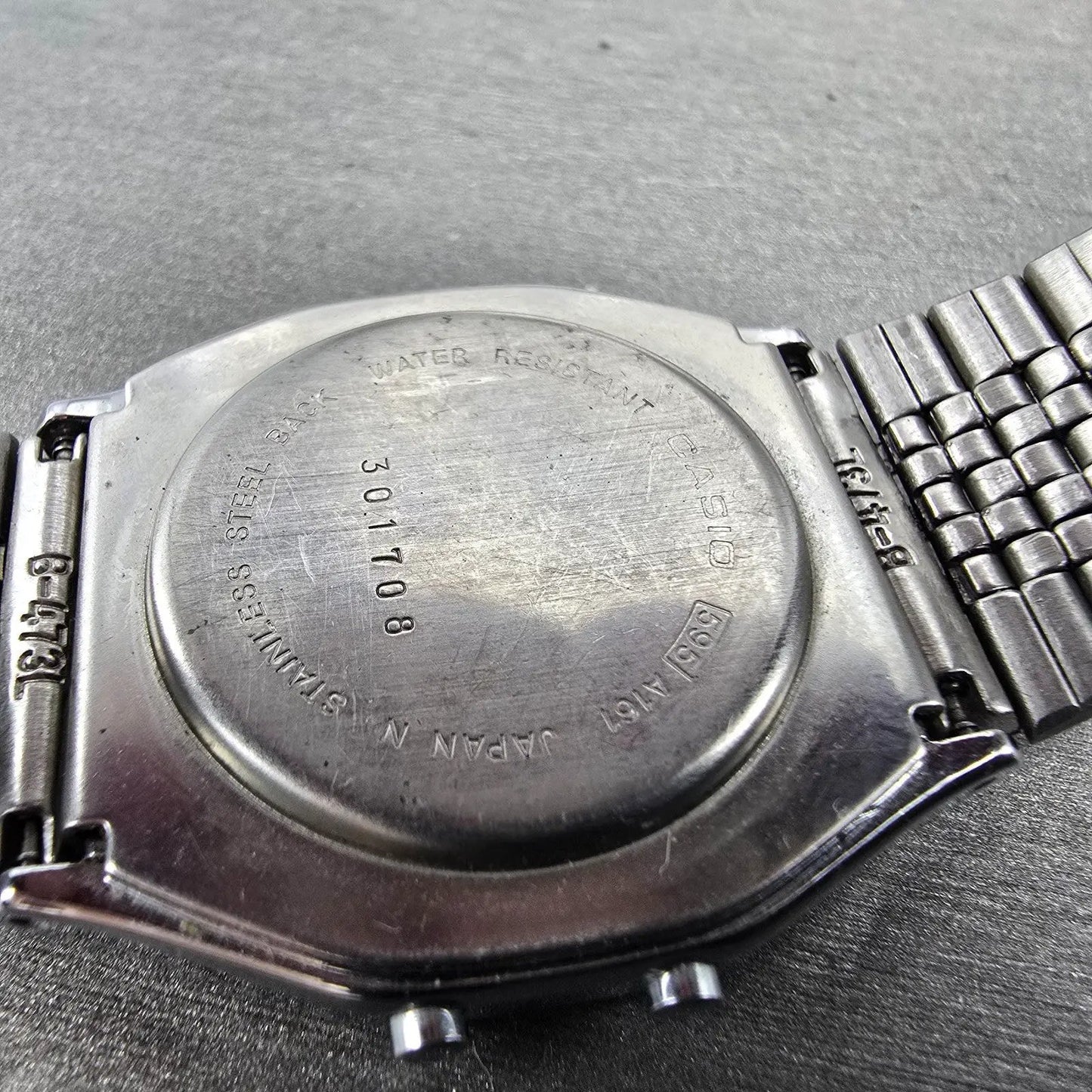Casio A161 Watch Men 33mm Silver Tone Digital Alarm Chronograph PARTS10