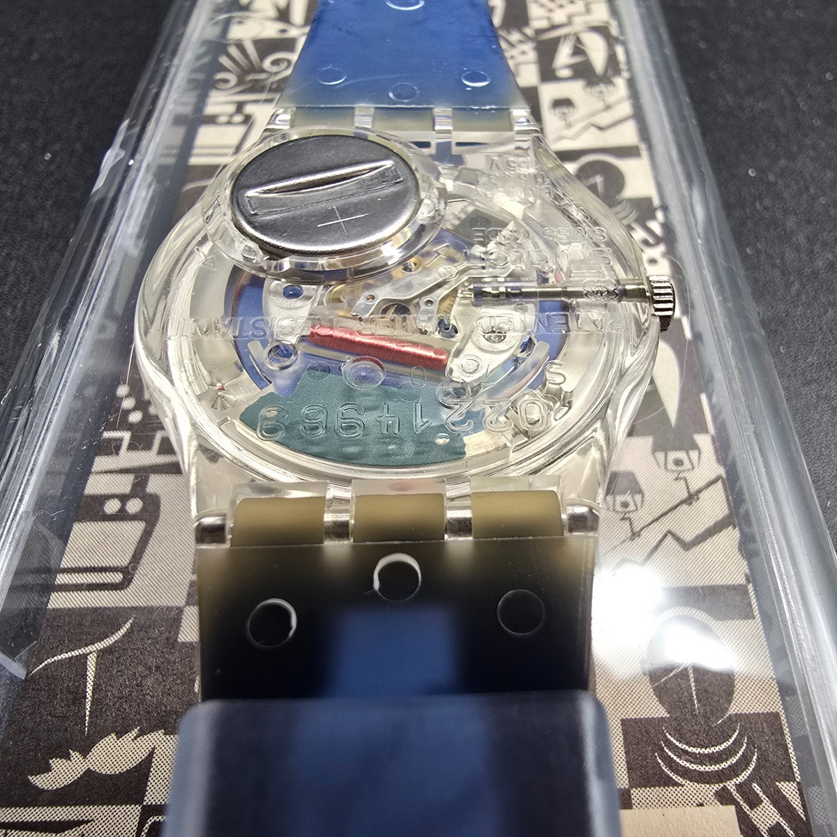 Swatch Access Lucky 7 Watch Men 34mm Blue Dial Clear Case SKZ116 New Battery NOS15