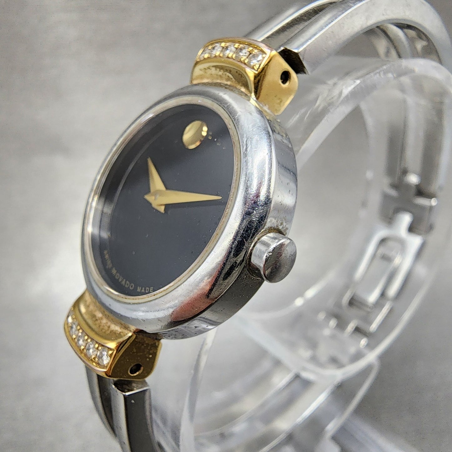 Movado Harmony Watch Women 23mm Black Dial Two Tone Diamond Bezel New Battery2