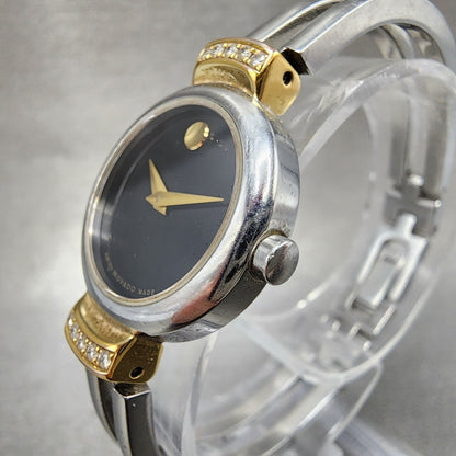 Movado Harmony Watch Women 23mm Black Dial Two Tone Diamond Bezel New Battery2