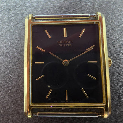 Seiko Tank Watch Men 25mm Black Dial Gold Tone Rectangle 5Y30-5069 PARTS Vintage2