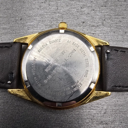 Bulova Marine Star Watch Men 34mm Gold Dial Gold Tone Daydate 92D25 New Battery10