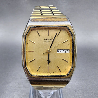 Seiko SQ Tank Watch Men 31mm Gold Dial Gold Tone Daydate 8123-5189 PARTS