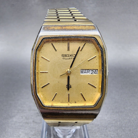 Seiko SQ Tank Watch Men 31mm Gold Dial Gold Tone Daydate 8123-5189 PARTS