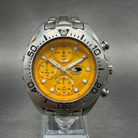 Orient Town & Country Chronograph Watch Men 39mm Orange Dial Steel Date New Batt0