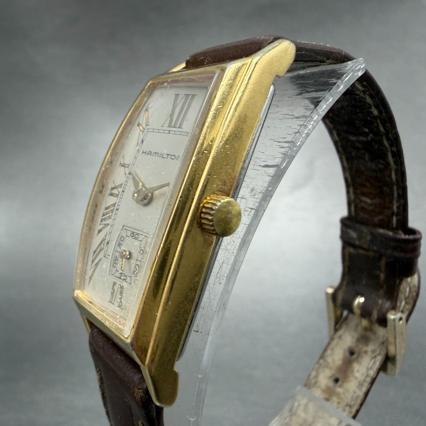 Hamilton Tank Watch Women 18mm Gray Dial Gold Tone Rectangle New Battery2