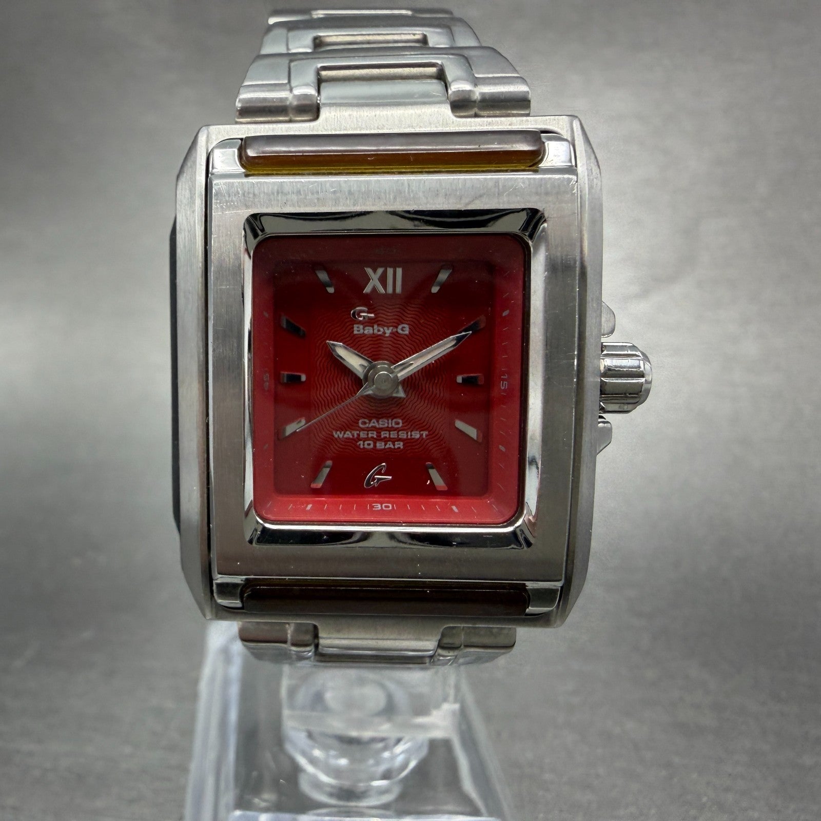 Casio Baby-G GMS Watch Women 29mm Red Dial Silver Tone Rectangle New battery0