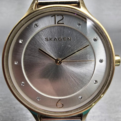 Skagen Anita Watch Women 30mm Silver Dial Gold Tone Round SKW2340 New Battery1