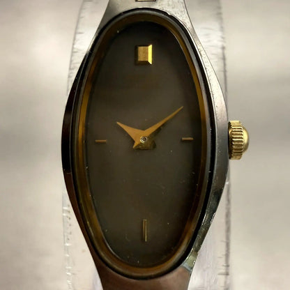 Seiko Watch Women 12mm Gray Dial Two Tone Oval 1E20-5719 Vintage New Battery1