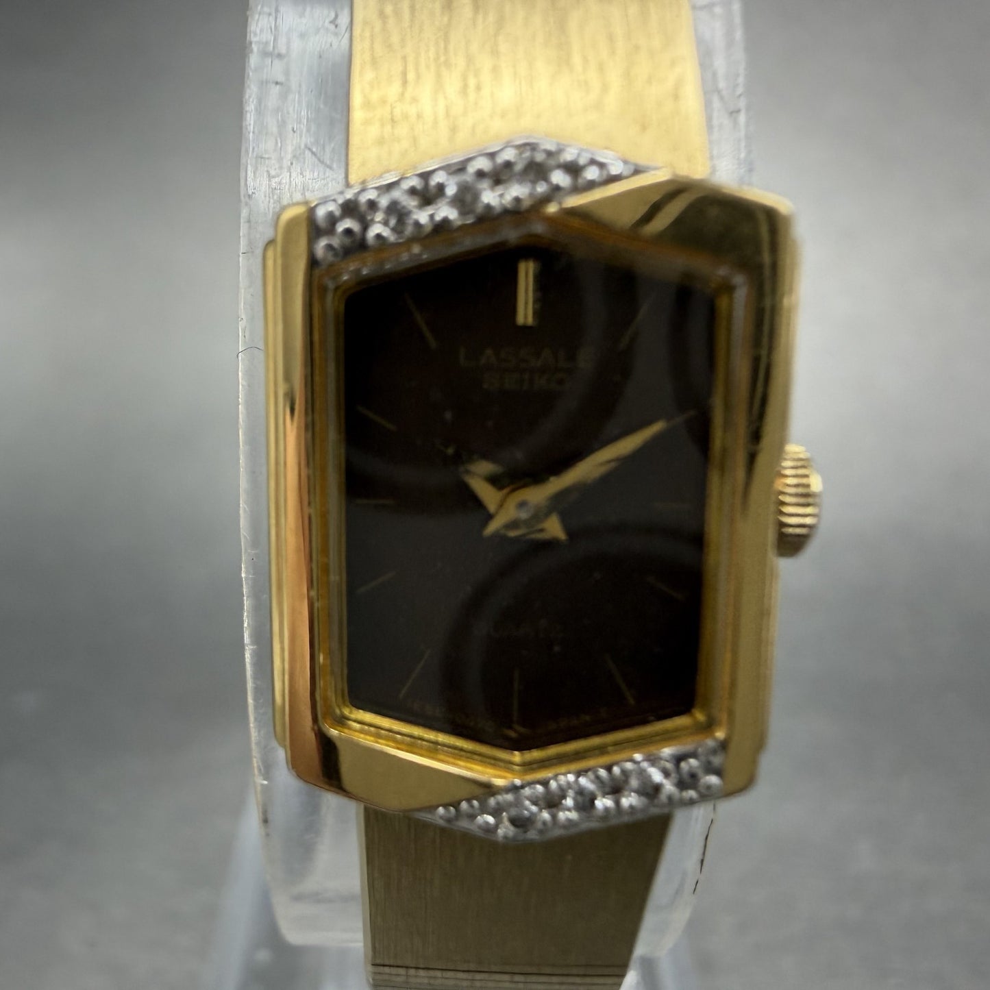 Seiko Lassale Watch Women 13mm Brown Dial Gold Tone Hexagon 1E50-5039 NewBattery1