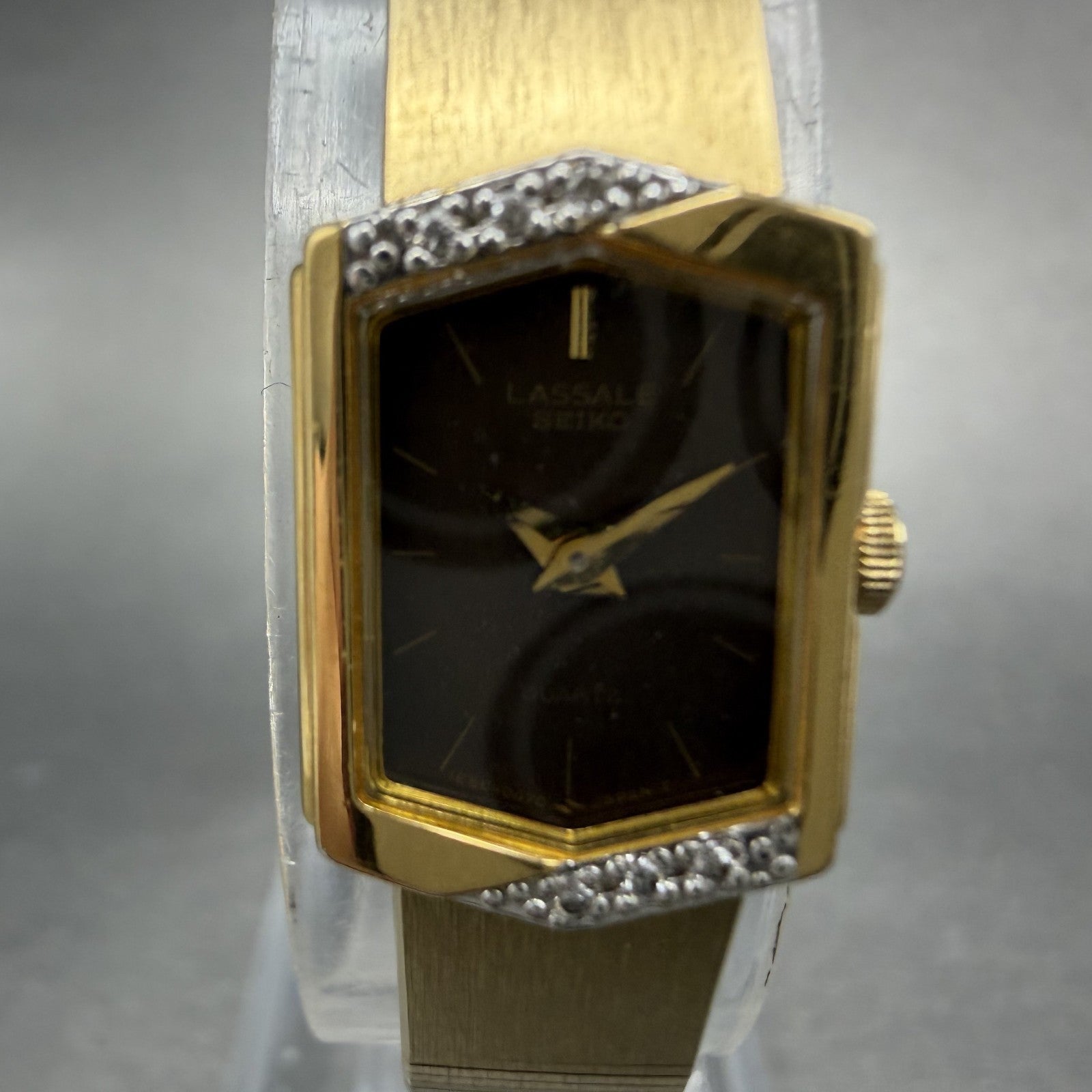 Seiko Lassale Watch Women 13mm Brown Dial Gold Tone Hexagon 1E50-5039 NewBattery1
