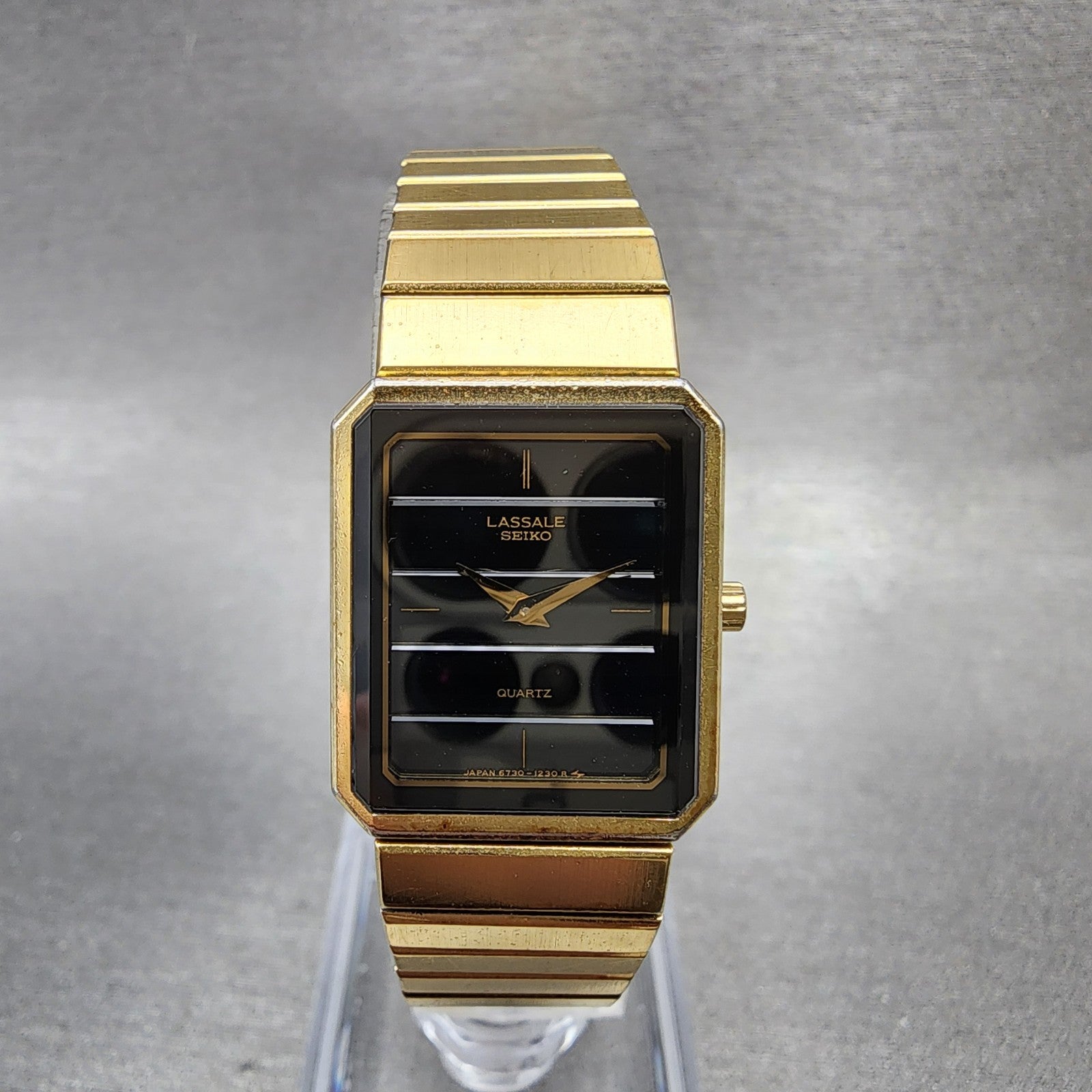Seiko Lassale Tank Watch Women 19mm Black Dial Gold Tone Octagon New Battery0