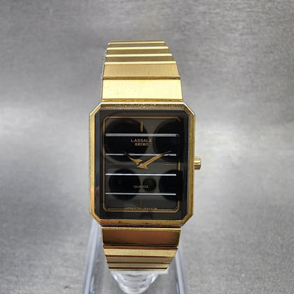 Seiko Lassale Tank Watch Women 19mm Black Dial Gold Tone Octagon New Battery0
