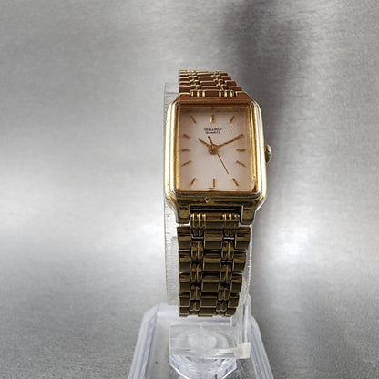 Seiko Tank Watch Women 18mm White Dial Gold Tone Rectangle V4015129 New Battery5