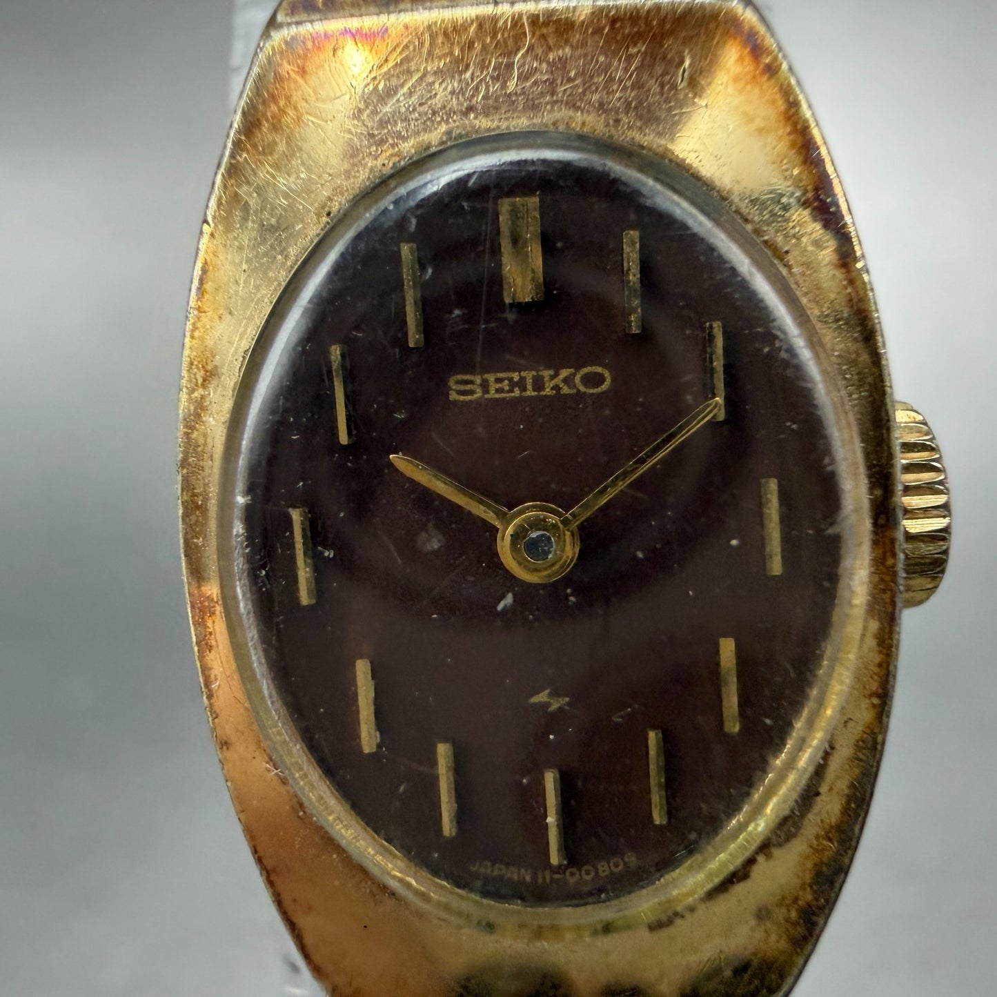 Seiko Watch Women 15mm Brown Dial Gold Tone Manual Wind Rectangle 11-7039 Runs 01