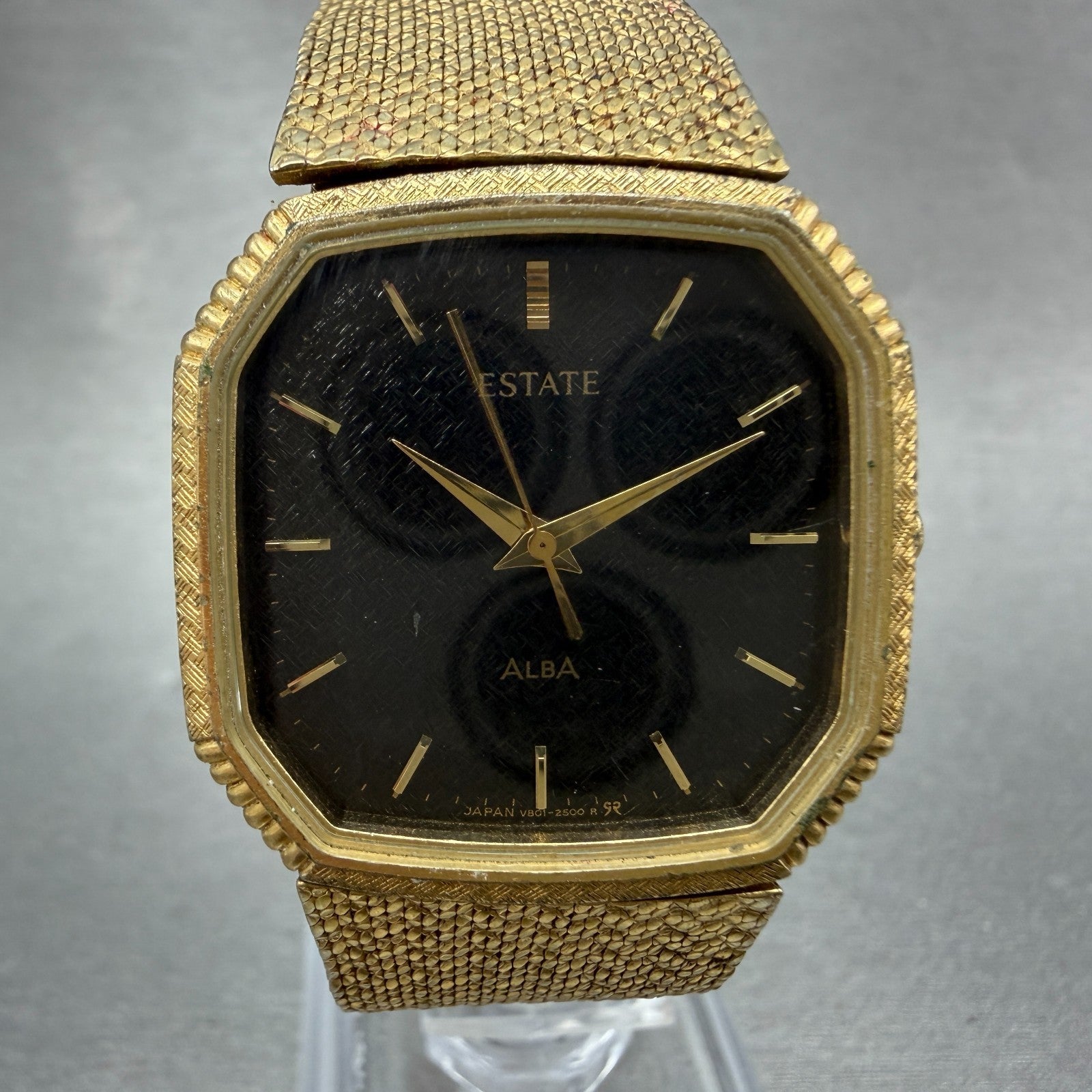 Seiko Alba Estate Watch Men 28mm Black Dial Gold Tone V801-5350 New Battery VTG0