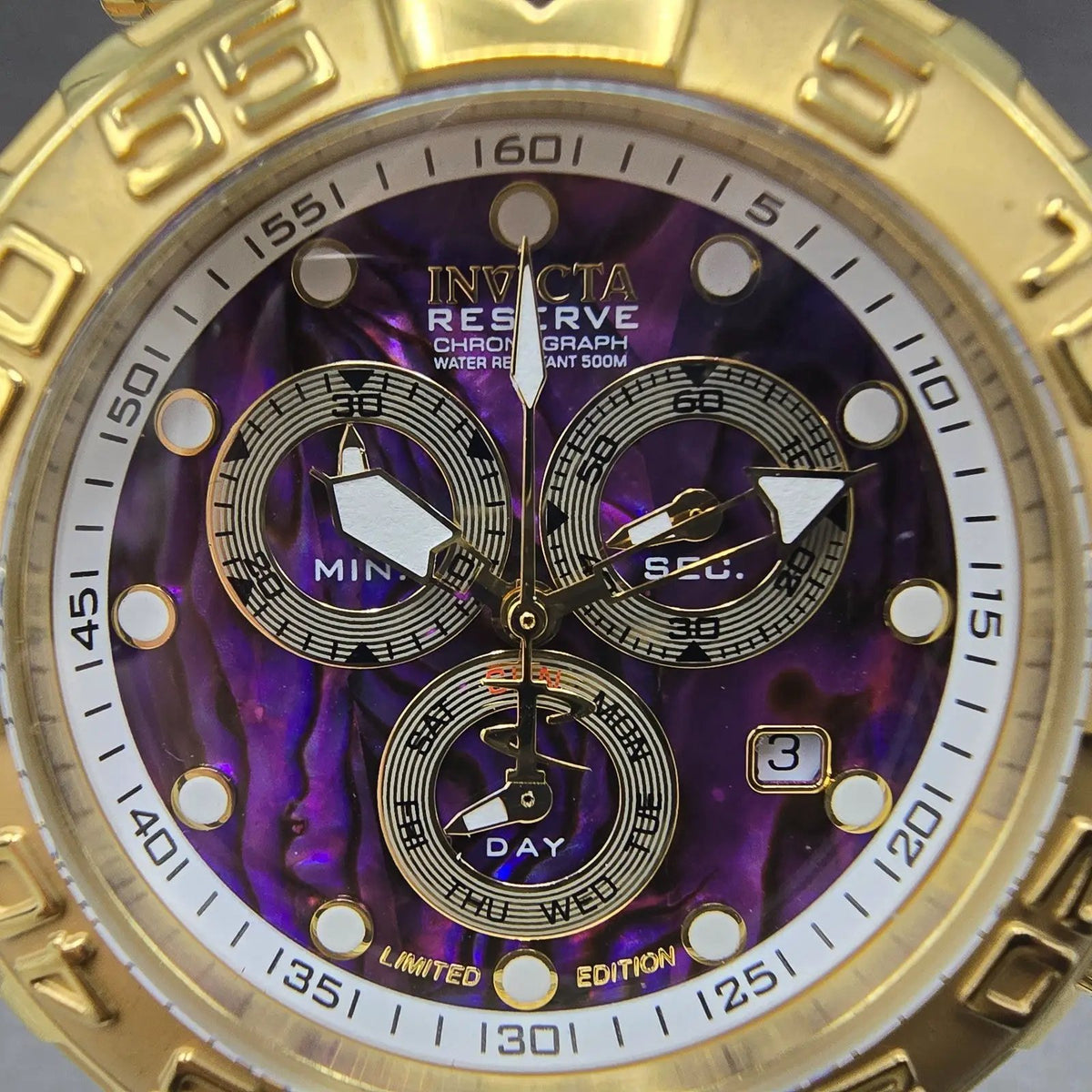 Invicta Subaqua Reserve Chronograph Watch Men 47mm Purple Dial Gold Date New Bat1