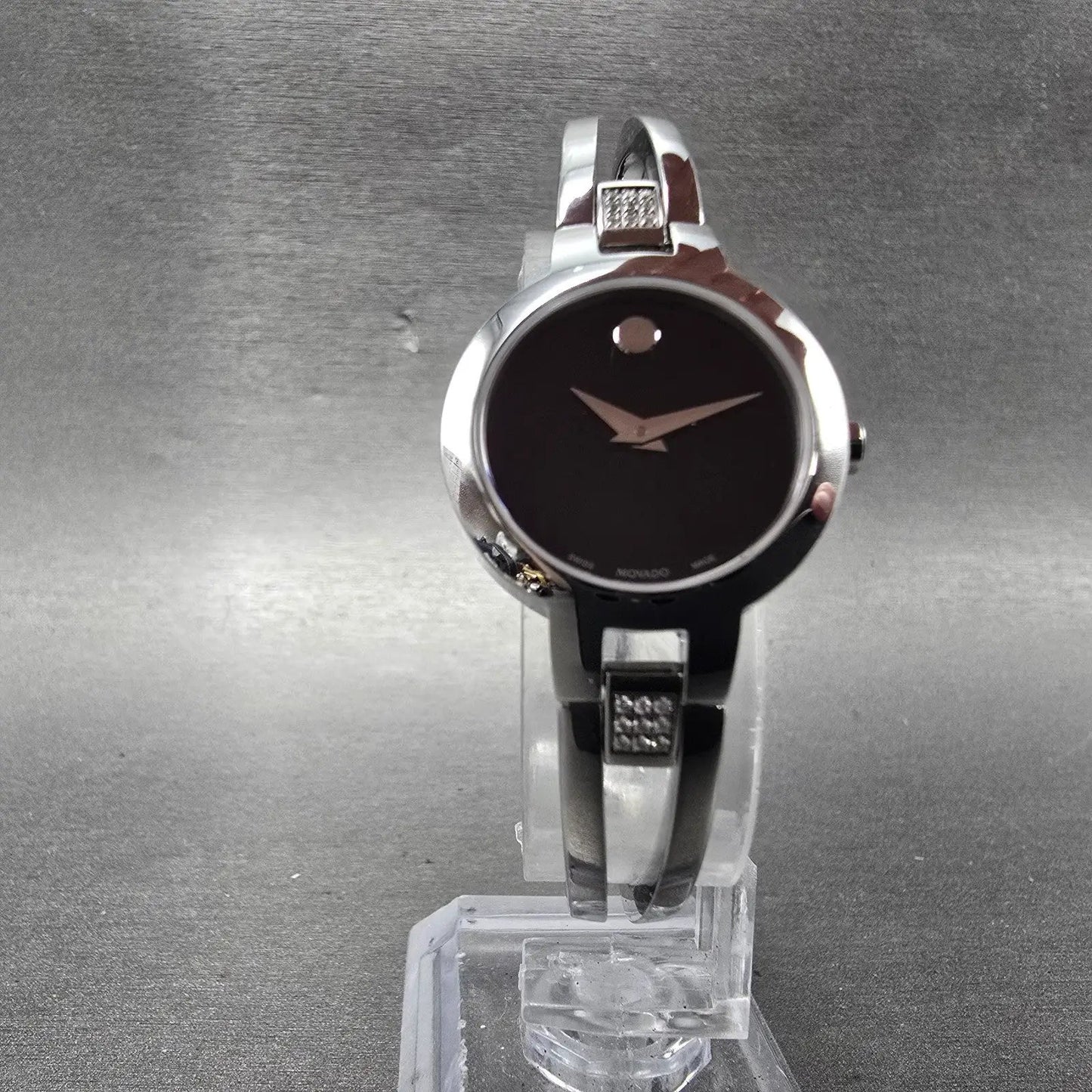 Movado Amorosa Watch Women 24mm Black Dial Silver Tone 52.3.14.1438 new Battery8