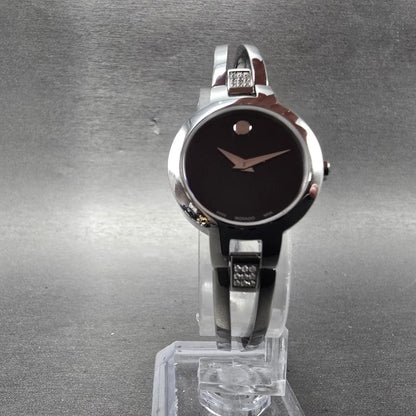 Movado Amorosa Watch Women 24mm Black Dial Silver Tone 52.3.14.1438 new Battery8