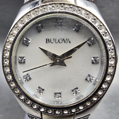 Bulova Watch Women MOP Dial Two Tone Gemmed Round 98L198 New Battery1