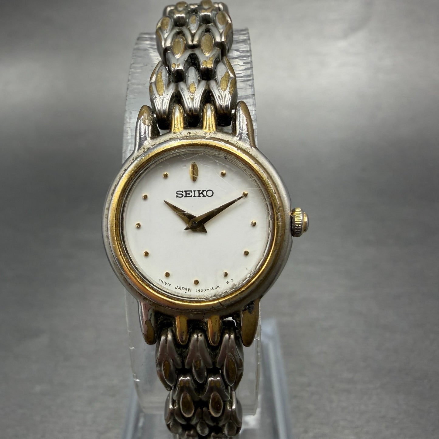 Seiko Watch Women 20mm White Dial Two Tone Round 1N00-1H20 New Battery Vintage0