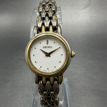 Seiko Watch Women 20mm White Dial Two Tone Round 1N00-1H20 New Battery Vintage0