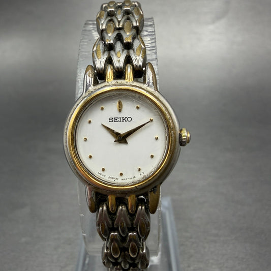 Seiko Watch Women 20mm White Dial Two Tone Round 1N00-1H20 New Battery Vintage0