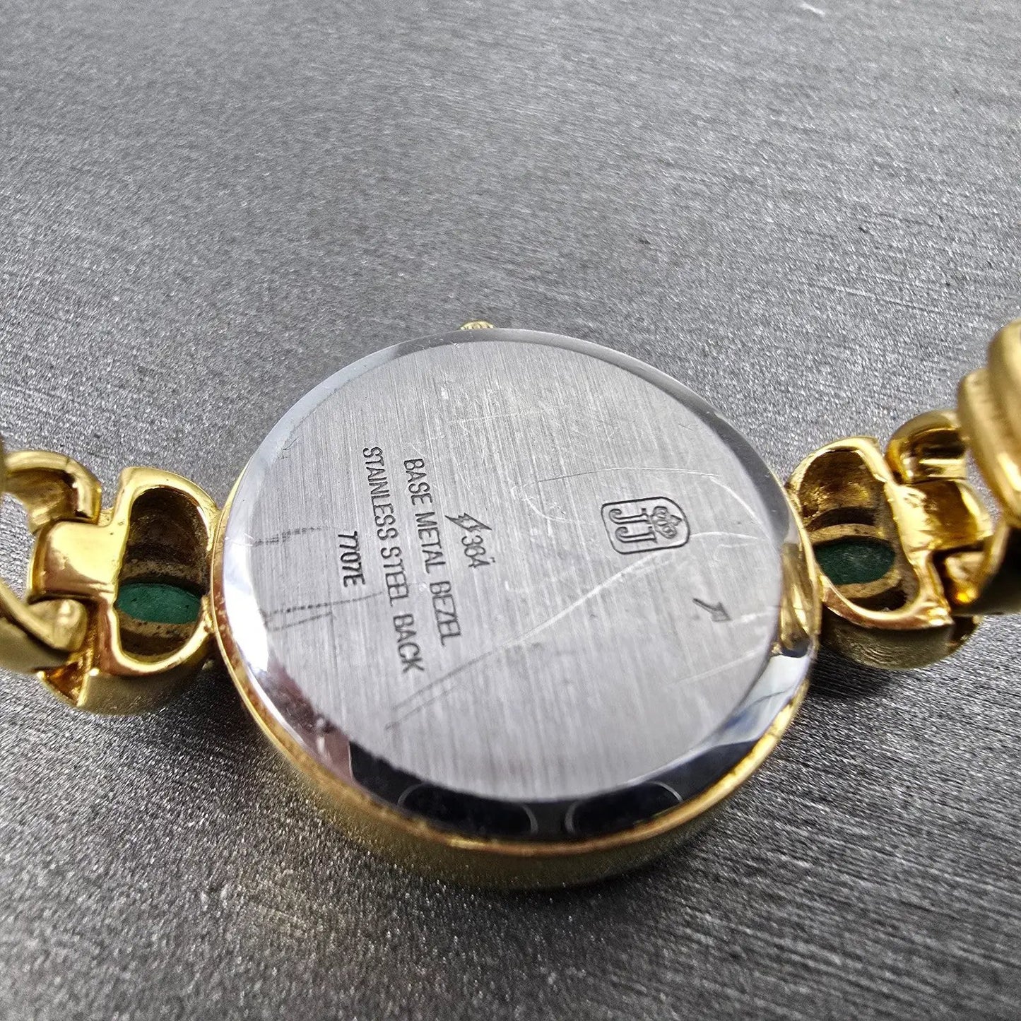 Jules Jurgenson Watch Women 22mm MOP Dial Gold Gem Set Round New Battery9