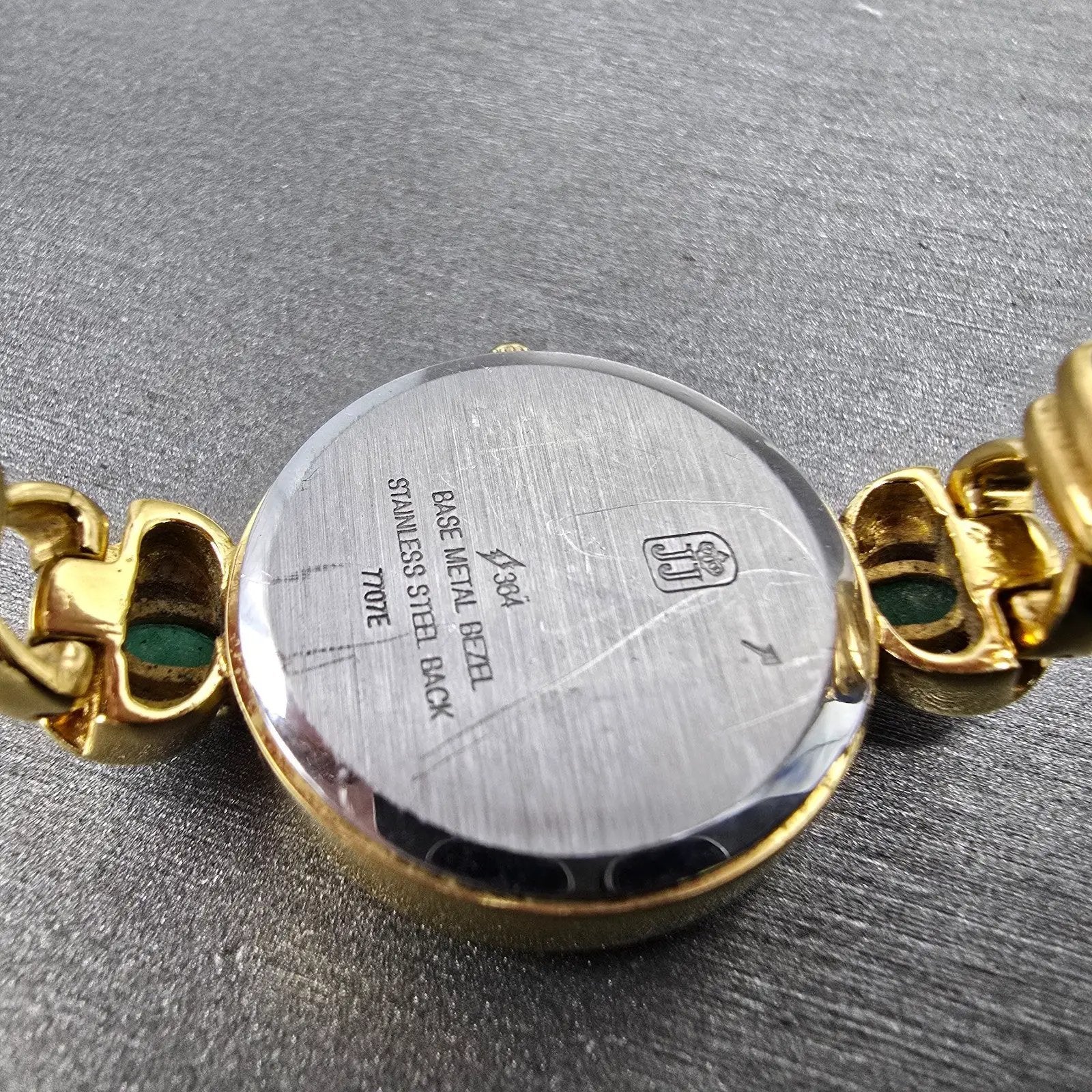 Jules Jurgenson Watch Women 22mm MOP Dial Gold Gem Set Round New Battery9