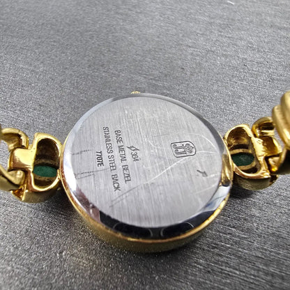 Jules Jurgenson Watch Women 22mm MOP Dial Gold Gem Set Round New Battery9