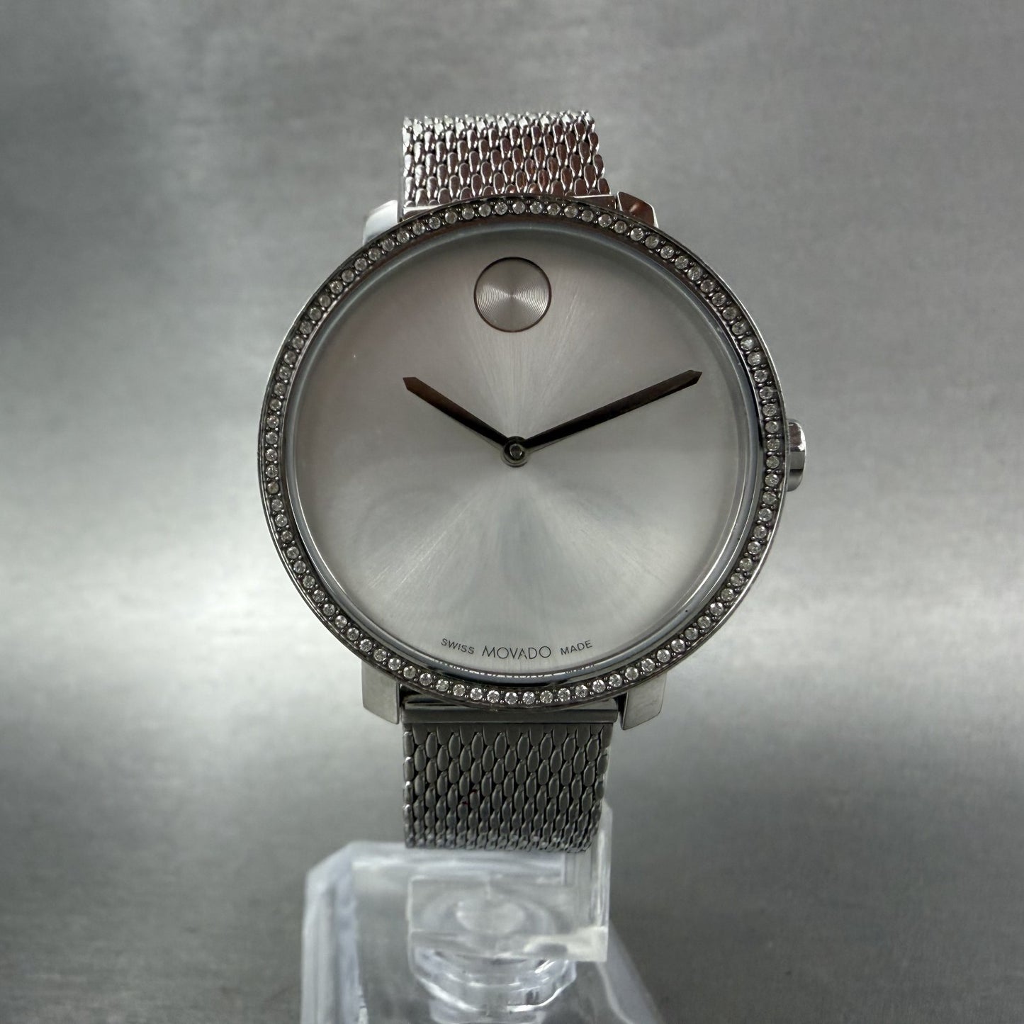 Movado Bold Shimmer Watch Women 34mm Silver Dial Steel Crystal Bezel New Batt5