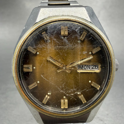 Seiko Automatic Watch Men 37mm Brown Dial Two Tone Daydate 6309-8099 PARTS VTG0