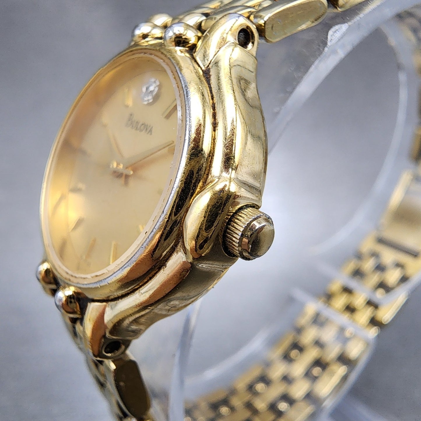 Bulova Diamond Watch Women 23mm Champagne Dial Gold Tone 97P35 New Battery2