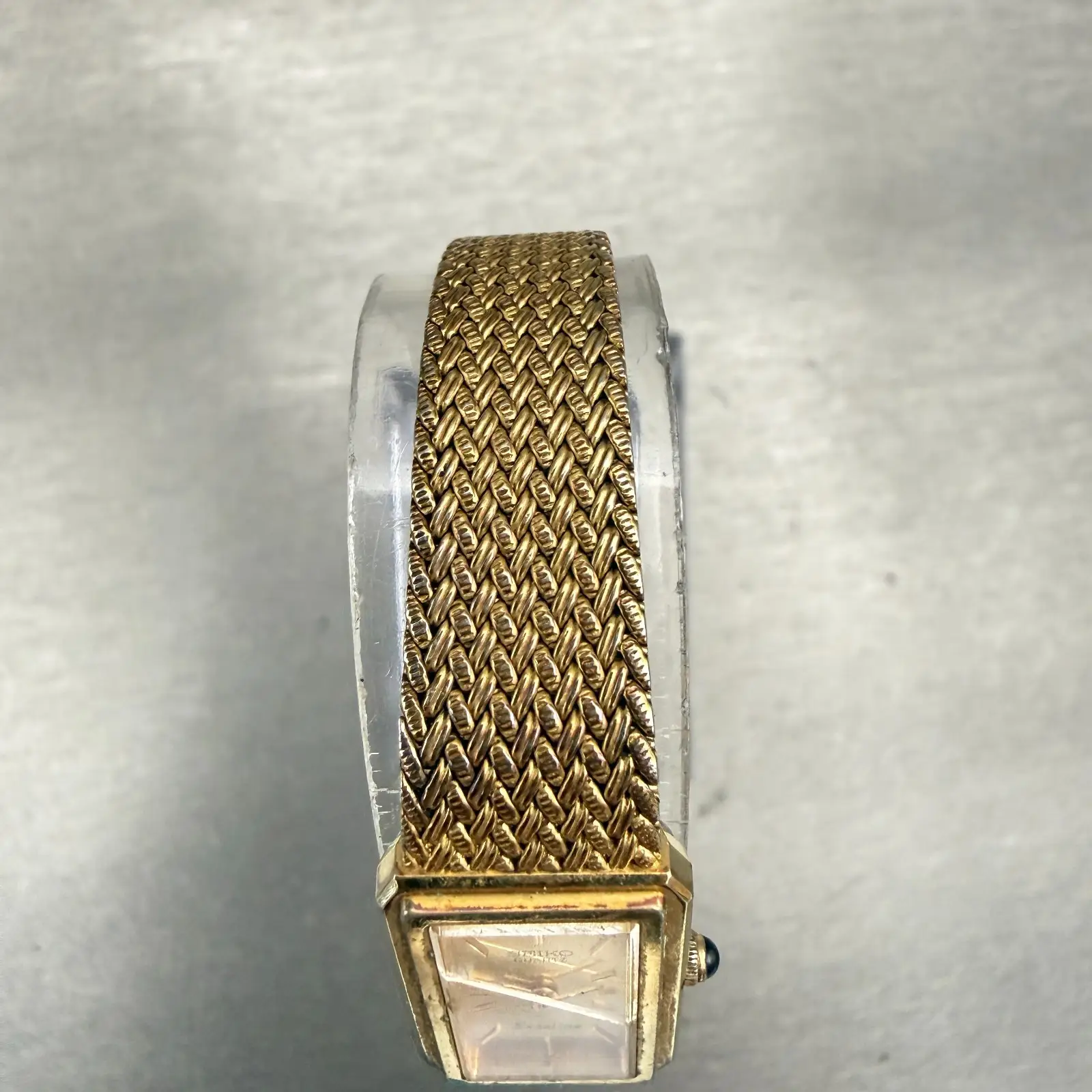 Seiko Exceline Watch Women 14mm Gold Dial Gold Tone Rectangle 8420-6540 New Batt4