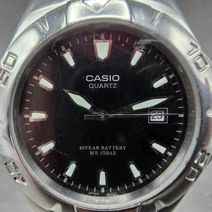 Casio Dive Watch Men 42mm Black Dial Silver Tone Date Round MTD-1044 New Batt JP1