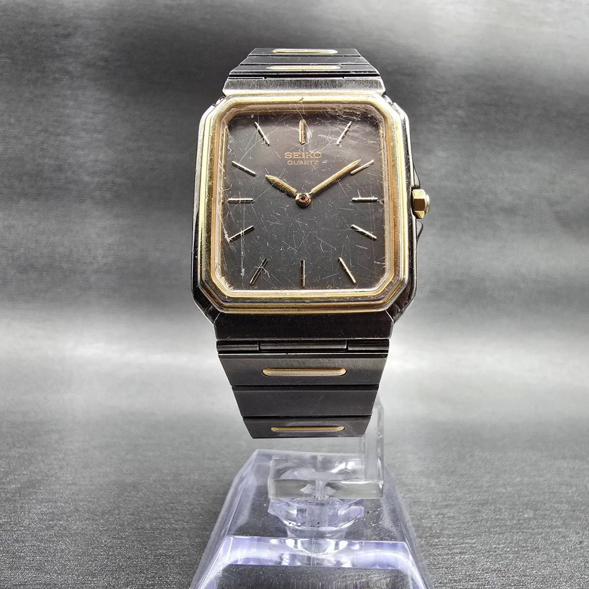 Seiko Watch Men 27mm Gray Dial Two Tone Rectangle 9020-5169 New Battery Neo VTG5