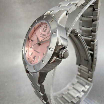 Casio Watch Women 24mm Pink Dial Silver Tone Round LTP1177 New Battery2
