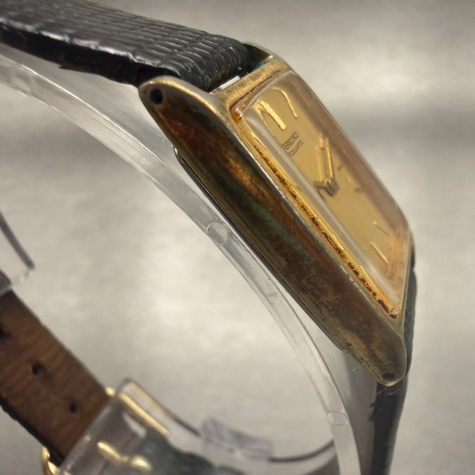 Seiko Tank Watch Women 17mm Gold Dial Gold Tone Rectangle 2020-5830 New Battery3