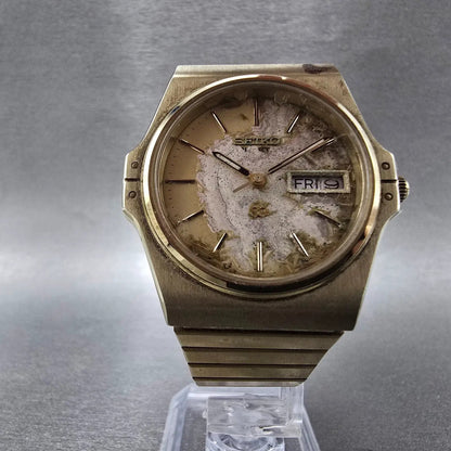 Seiko SQ Watch Men 38mm Gold Dial Gold Tone Daydate 8123-6009 New Battery VTG5