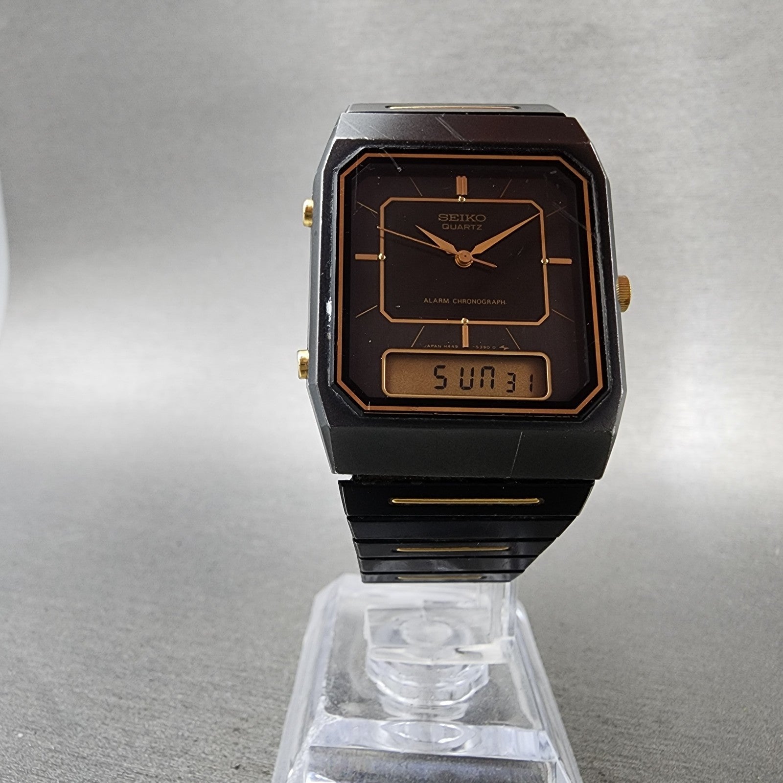 Seiko Digital Watch Men 29mm Black Dial Black Tone Analog Digital New Bat READ!!5