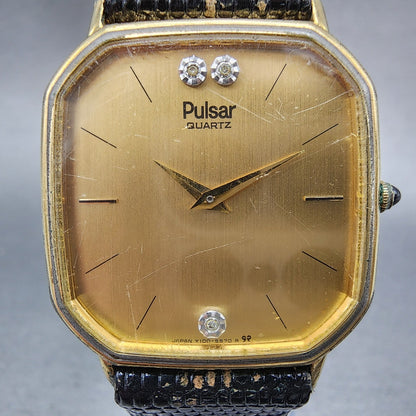 Pulsar Watch Men 30mm Champagne Dial Gold Tone Octagon Y100-5419 New Battery
