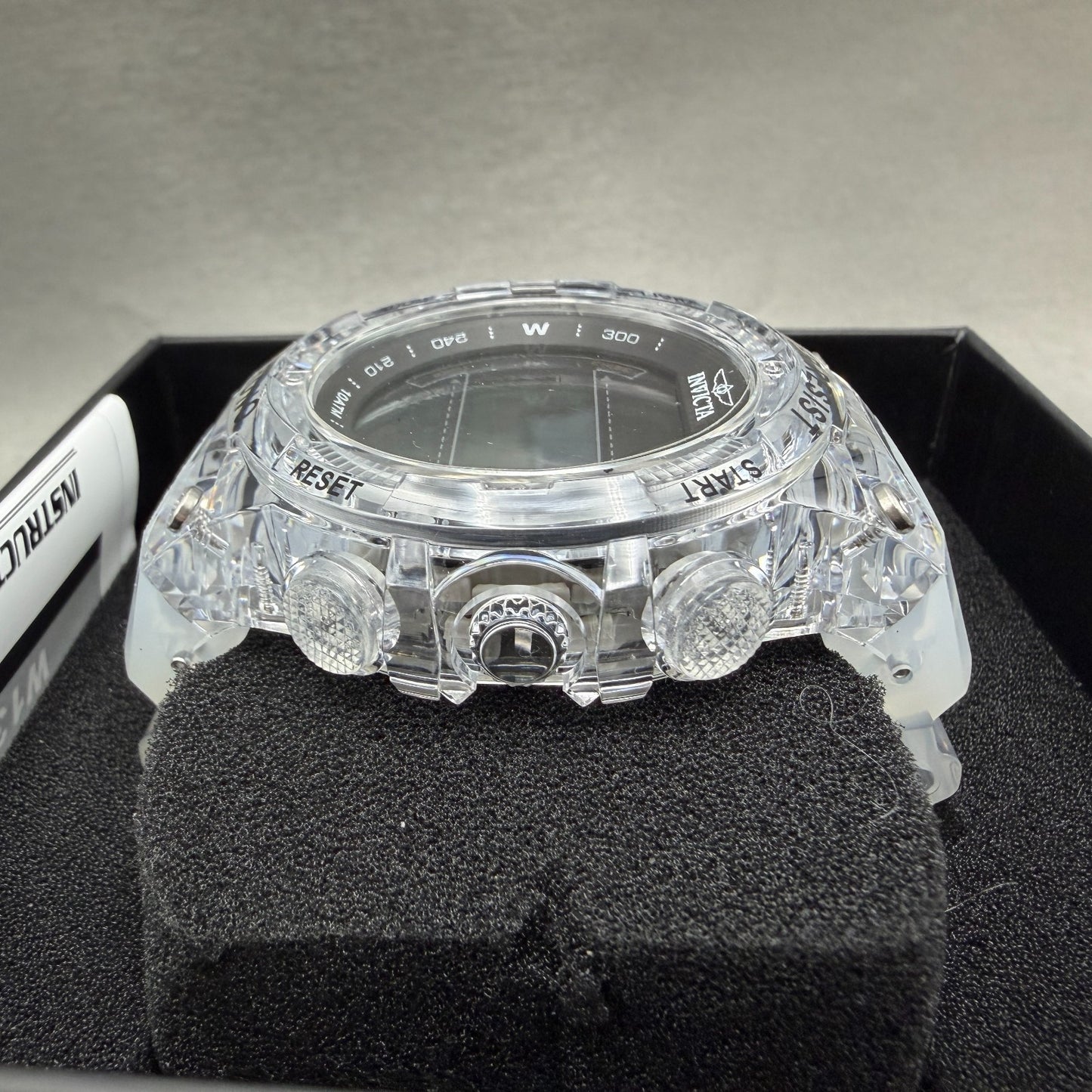 Invicta Racing Digital Watch Men CLear Alarm Chrono Round Translucent 490415